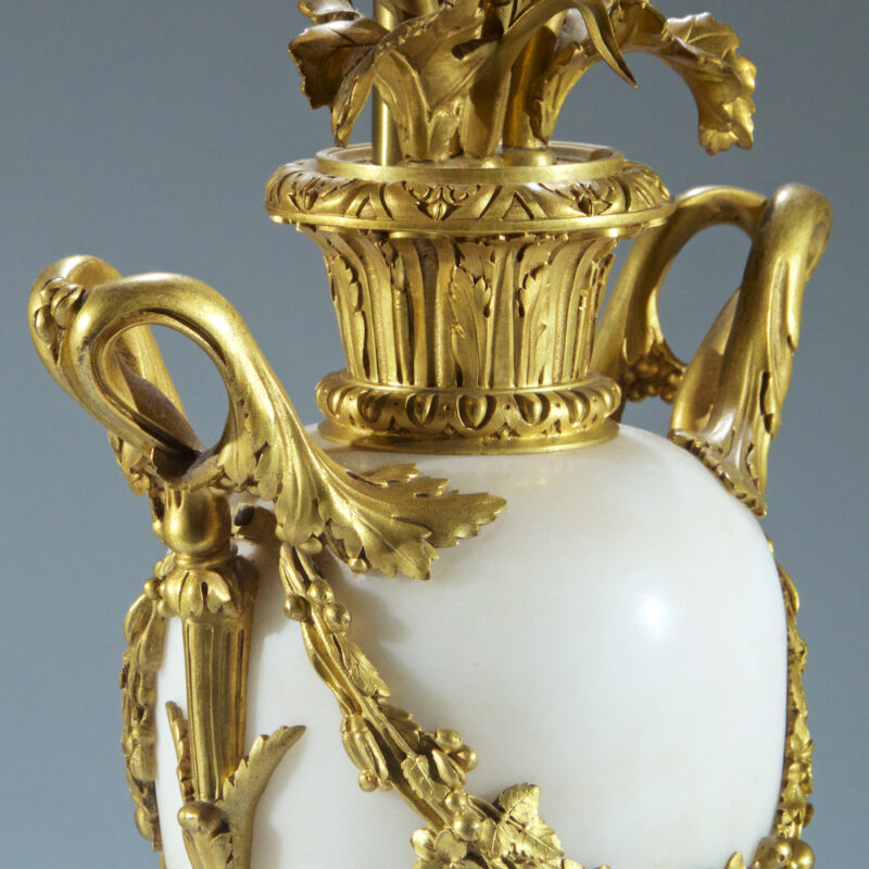 Fine Pair of French Ormolu and White Marble Three-Light Candelabra
