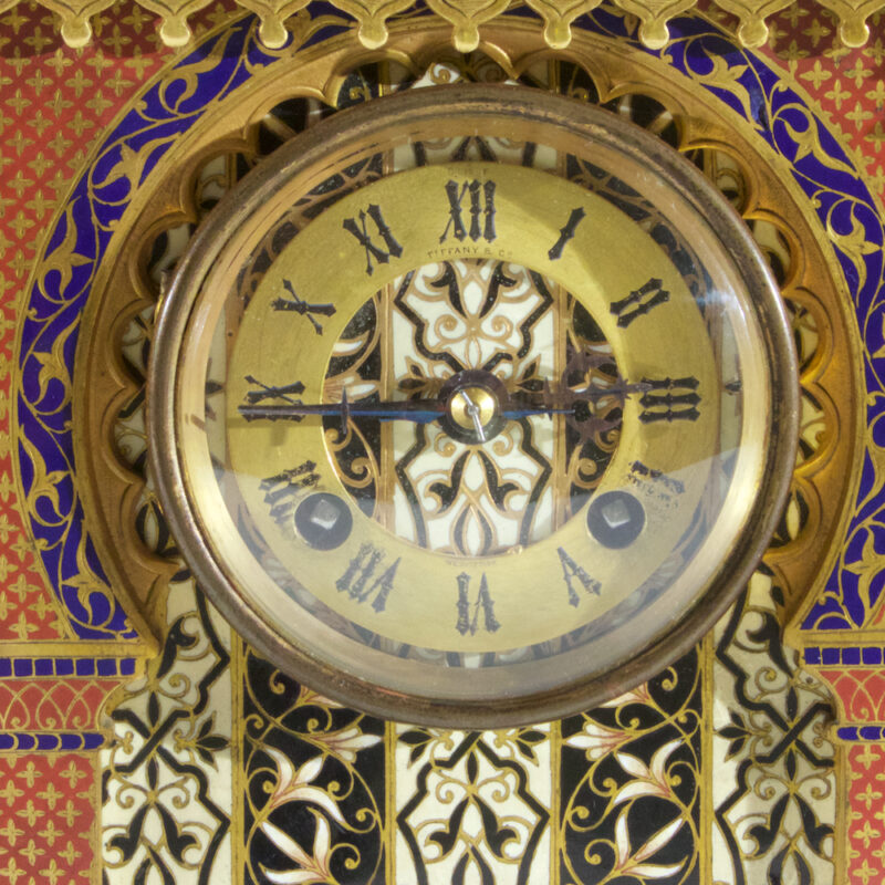 Exceptional Quality Brass Mounted Champleve Enamel Clockset Retailed by Tiffany & Co., N.Y.