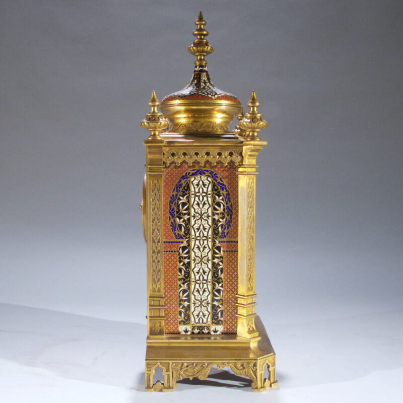 Exceptional Quality Brass Mounted Champleve Enamel Clockset Retailed by Tiffany & Co., N.Y.