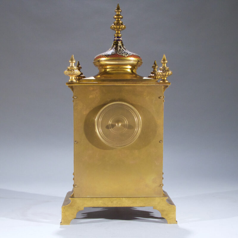 Exceptional Quality Brass Mounted Champleve Enamel Clockset Retailed by Tiffany & Co., N.Y.