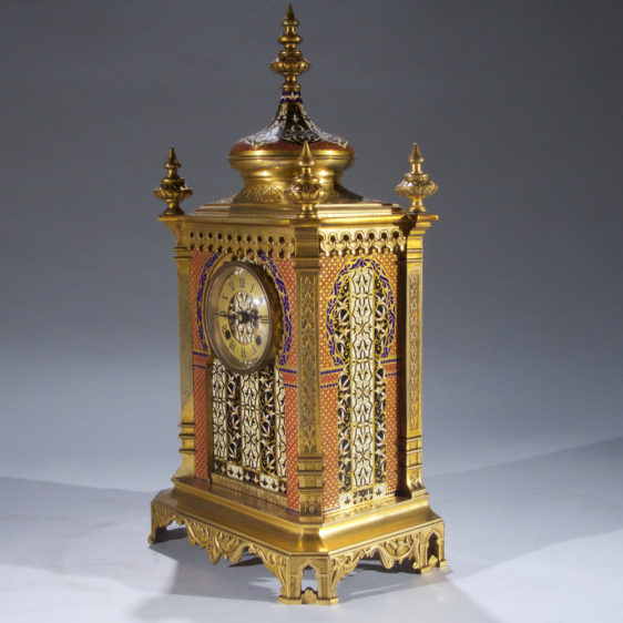 Exceptional Quality Brass Mounted Champleve Enamel Clockset Retailed by Tiffany & Co., N.Y.