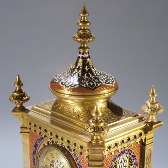 Exceptional Quality Brass Mounted Champleve Enamel Clockset Retailed by Tiffany & Co., N.Y.