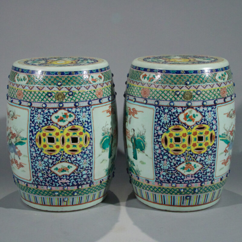 Pair of Chinese Famille Rose Garden Seats