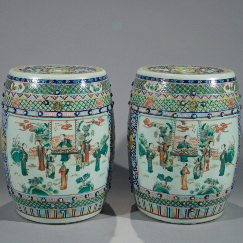 Pair of Chinese Famille Rose Garden Seats