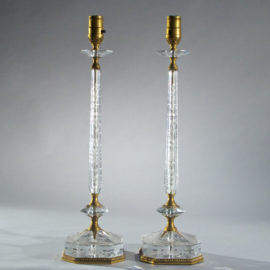 Fine Pair of Etched Glass Lamps
