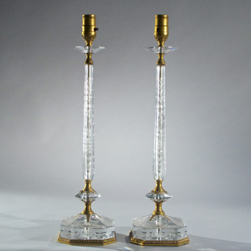 Fine Pair of Etched Glass Lamps