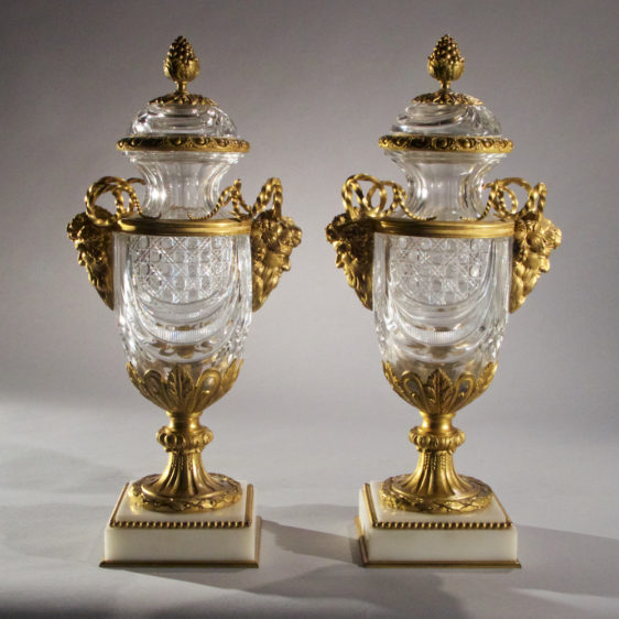 Exceptional Pair of Crystal and Bronze Mounted Vases