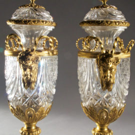 Exceptional Pair of Crystal and Bronze Mounted Vases