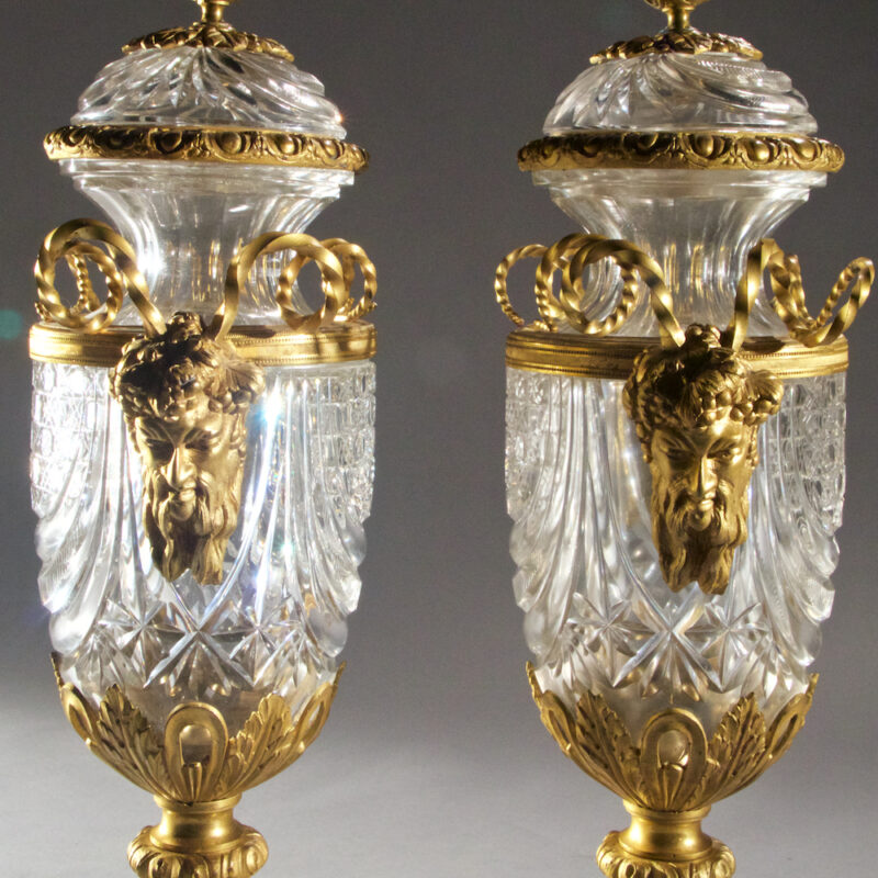 Exceptional Pair of Crystal and Bronze Mounted Vases