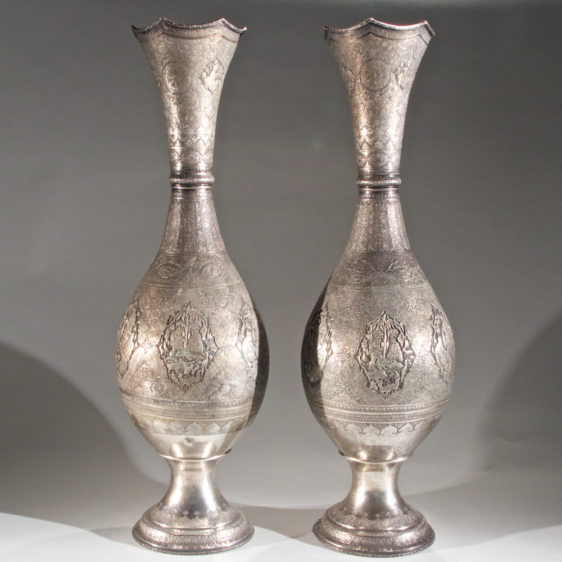 Large Persian Silver Vases