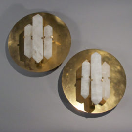 Pair of Bronze and Rock Crystal Modern Sconces