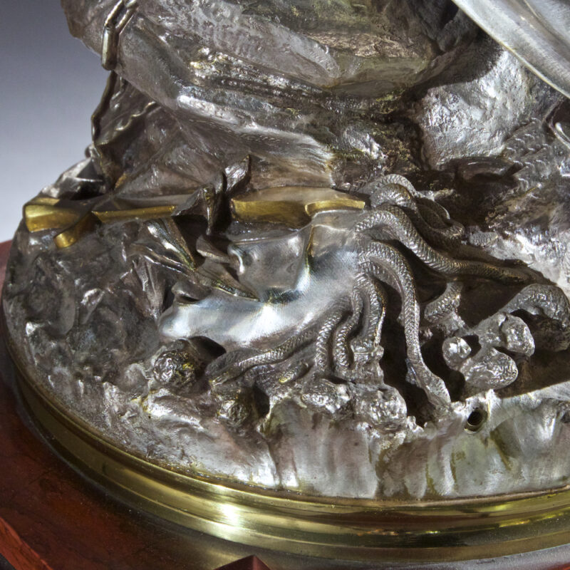 Very Fine Quality French Silvered Bronze and Rouge Marble Figural Clock
