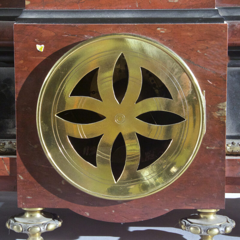 Very Fine Quality French Silvered Bronze and Rouge Marble Figural Clock