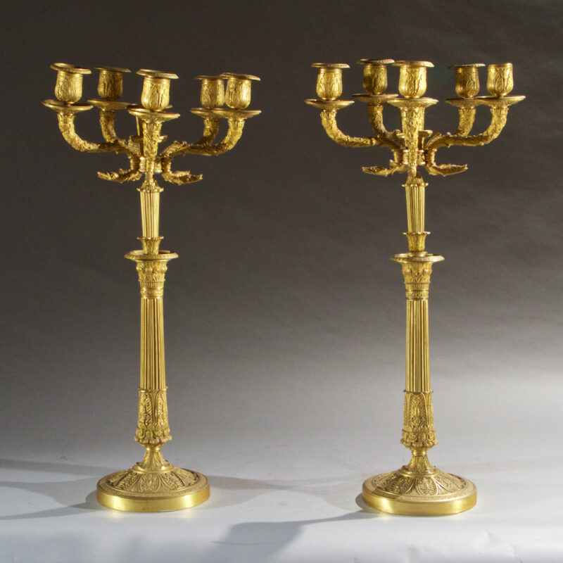 Pair of French Empire Gilt Bronze Candelabras