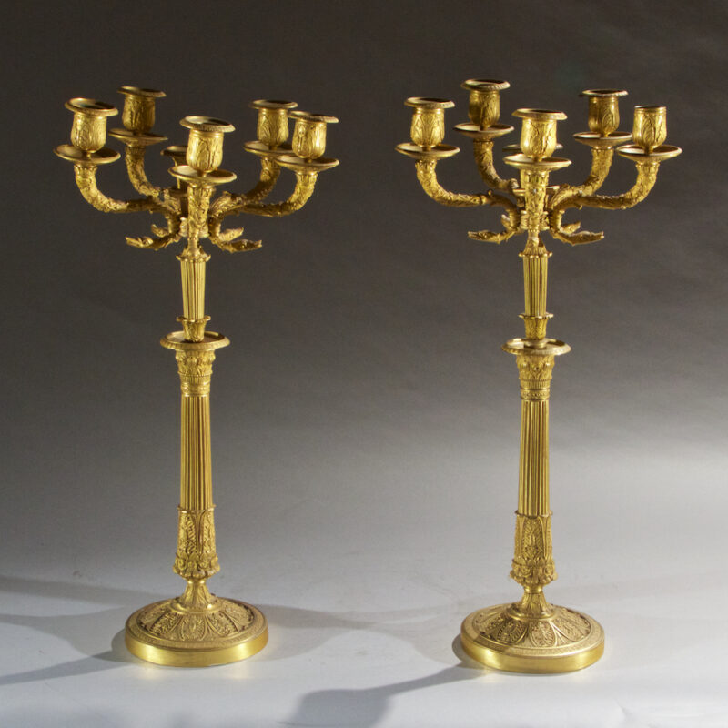 Pair of French Empire Gilt Bronze Candelabras