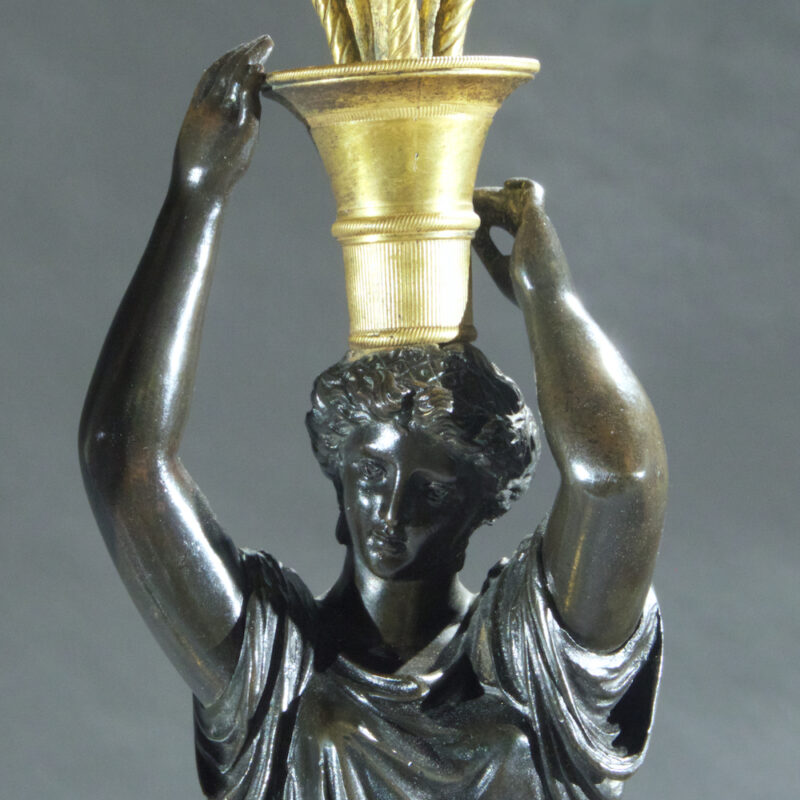 Pair of 19th Century Bronze Empire Two Tone Candelabras