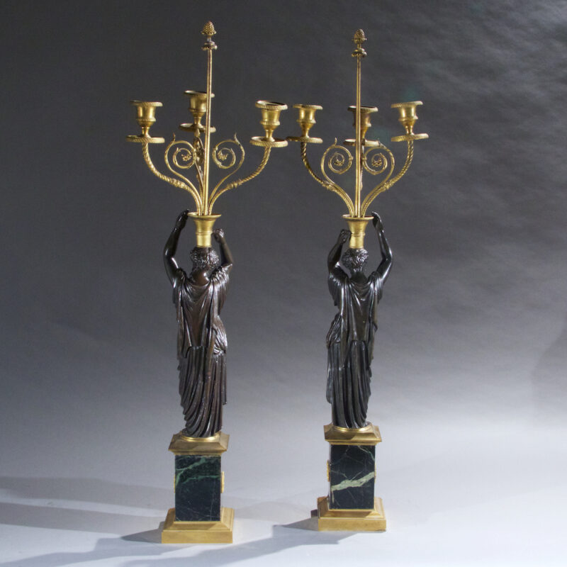 Pair of 19th Century Bronze Empire Two Tone Candelabras