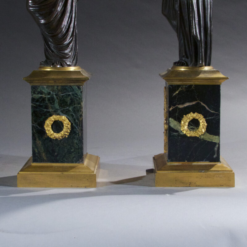 Pair of 19th Century Bronze Empire Two Tone Candelabras