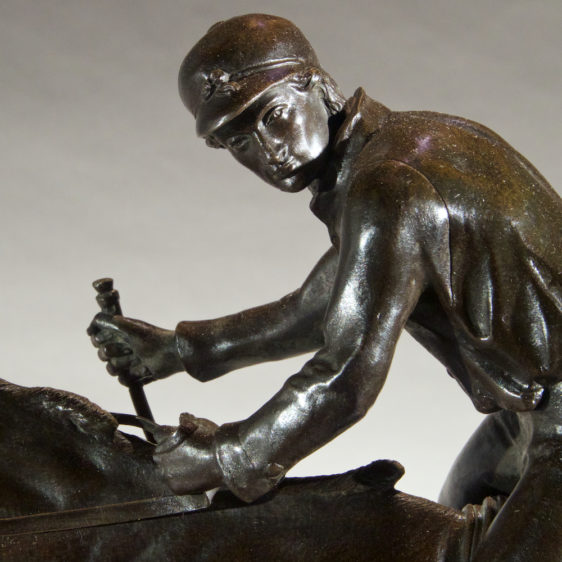 French Patinated Bronze Sculpture of Jockey on Horseback Signed Pierre Lenordez