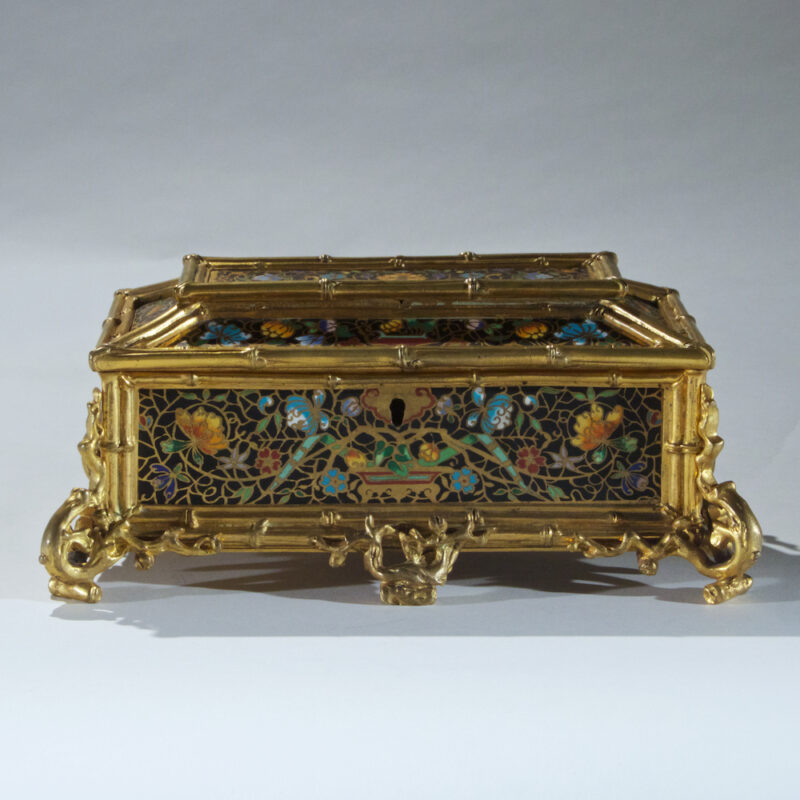 Unusual and Ornate Gilt Bronze Champleve Enamel Lidded Casket