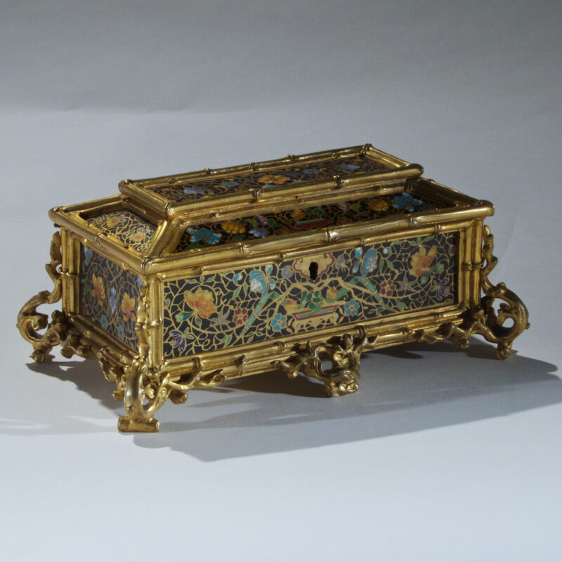 Unusual and Ornate Gilt Bronze Champleve Enamel Lidded Casket