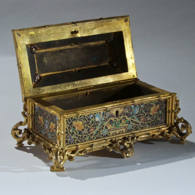 Unusual and Ornate Gilt Bronze Champleve Enamel Lidded Casket