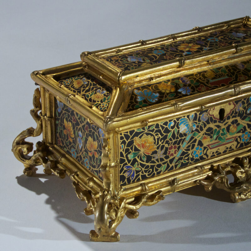 Unusual and Ornate Gilt Bronze Champleve Enamel Lidded Casket
