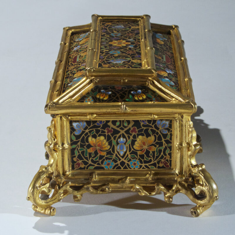 Unusual and Ornate Gilt Bronze Champleve Enamel Lidded Casket