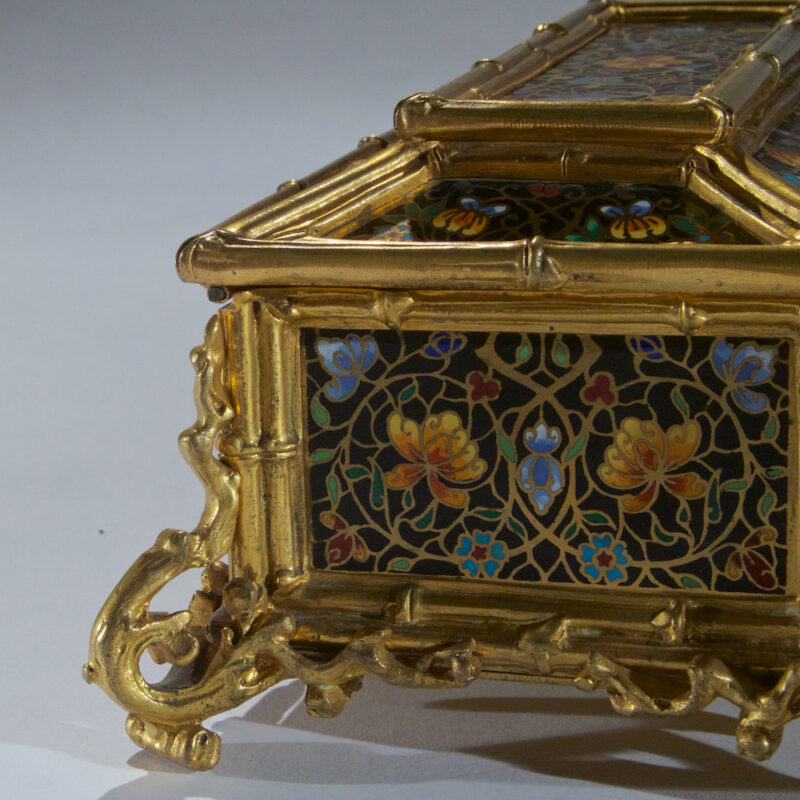 Unusual and Ornate Gilt Bronze Champleve Enamel Lidded Casket