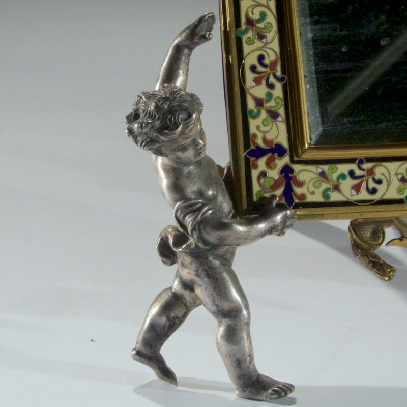Fine Champleve Enamel and Gilt Bronze Vanity Mirror Held by Cherubs - Image 2