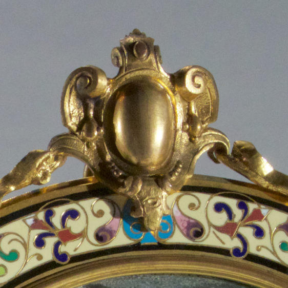 Fine Champleve Enamel and Gilt Bronze Vanity Mirror Held by Cherubs
