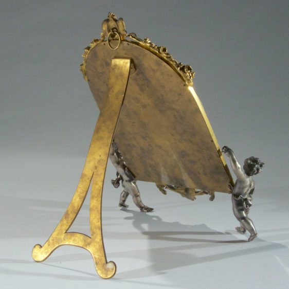 Fine Champleve Enamel and Gilt Bronze Vanity Mirror Held by Cherubs