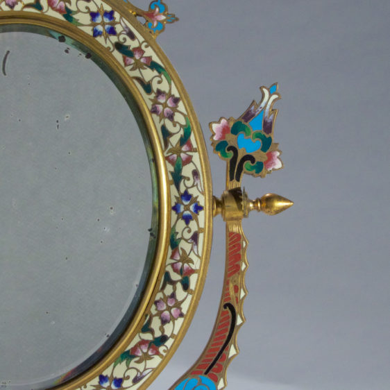 A French Ormolu and Champleve Enamel Oval Dressing Table Mirror