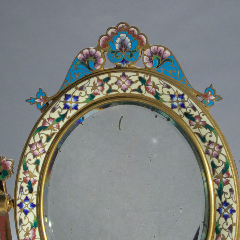A French Ormolu and Champleve Enamel Oval Dressing Table Mirror - Image 4