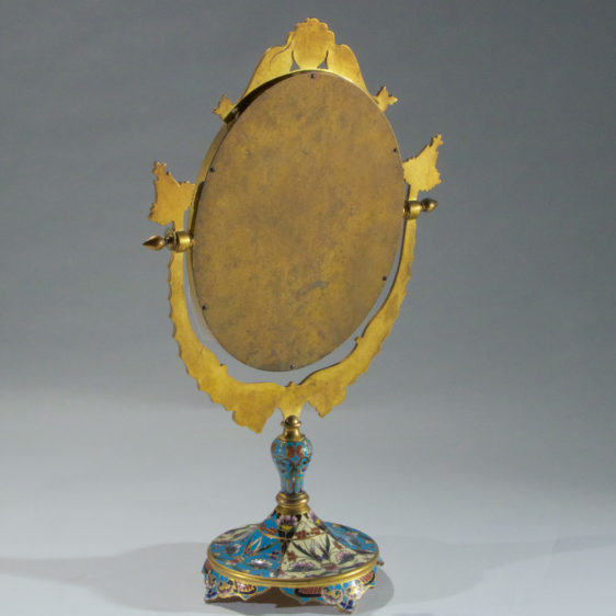 A French Ormolu and Champleve Enamel Oval Dressing Table Mirror