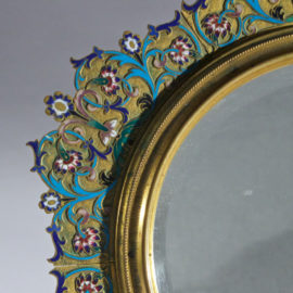 French Gilt Bronze Enameled Champleve Vanity Mirror
