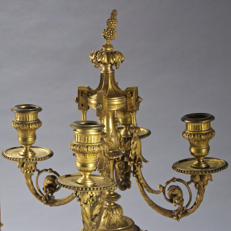 High Quality Sevres-Style Ormolu Mounted Porcelain and Cobalt Blue Ground Three Piece Garniture