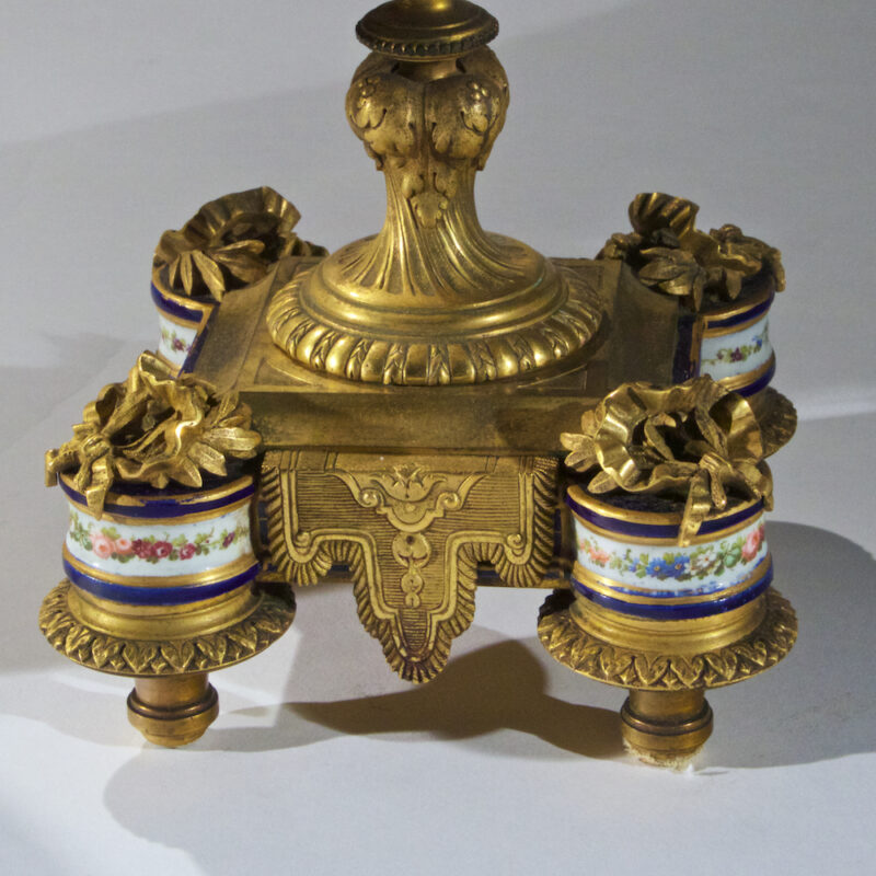 High Quality Sevres-Style Ormolu Mounted Porcelain and Cobalt Blue Ground Three Piece Garniture