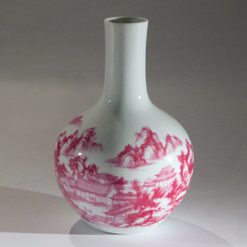 Global Vase with Lipstick Red Glazed Landscapes
