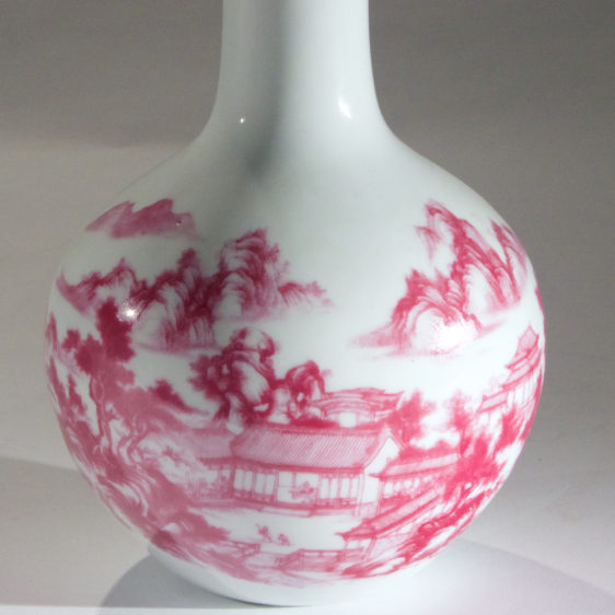 Global Vase with Lipstick Red Glazed Landscapes