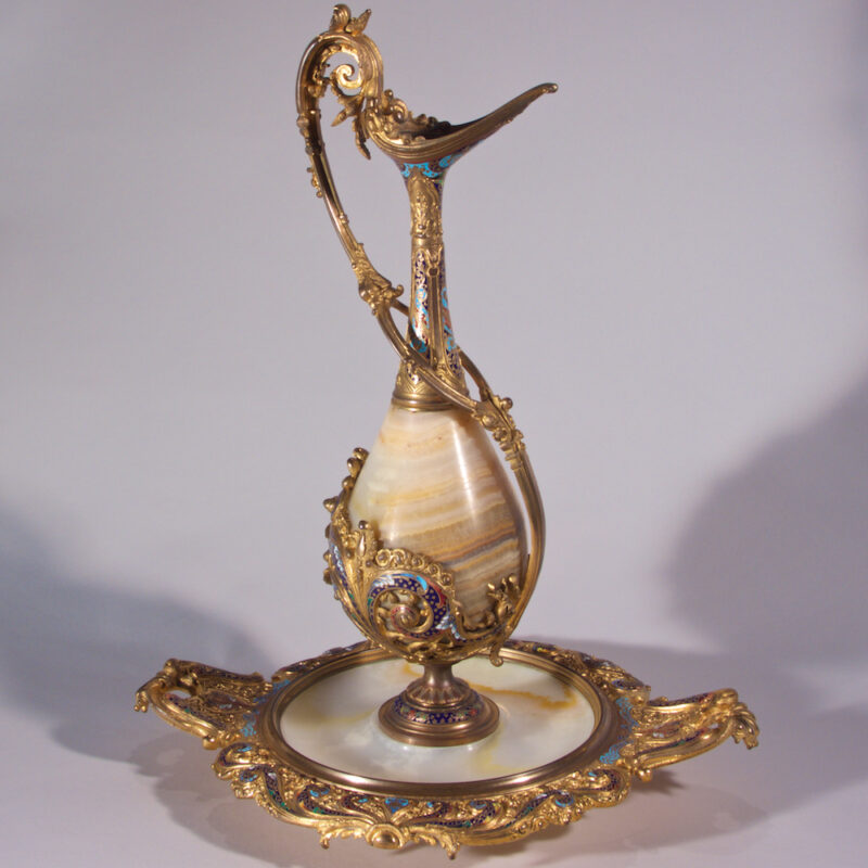Champleve Enamel Bronze Mount and Onyx Ewer
