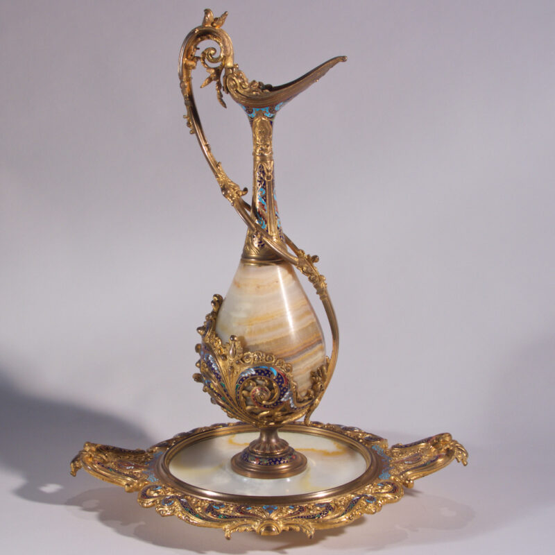 Champleve Enamel Bronze Mount and Onyx Ewer