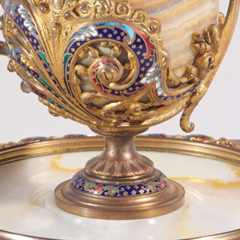 Champleve Enamel Bronze Mount and Onyx Ewer