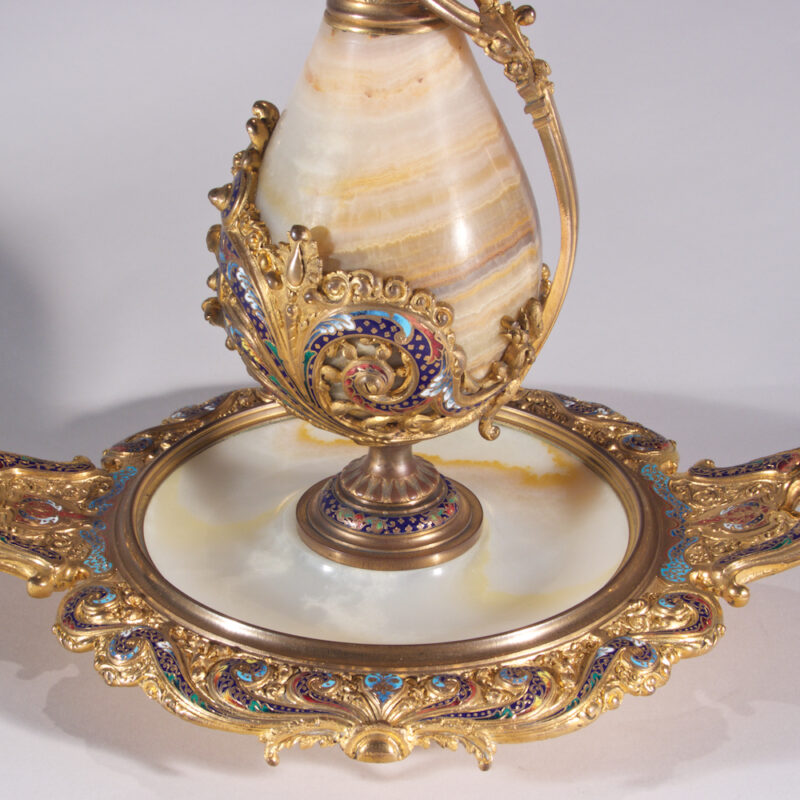 Champleve Enamel Bronze Mount and Onyx Ewer