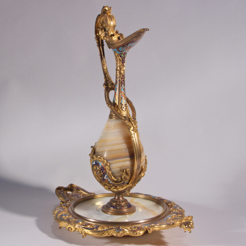 Champleve Enamel Bronze Mount and Onyx Ewer