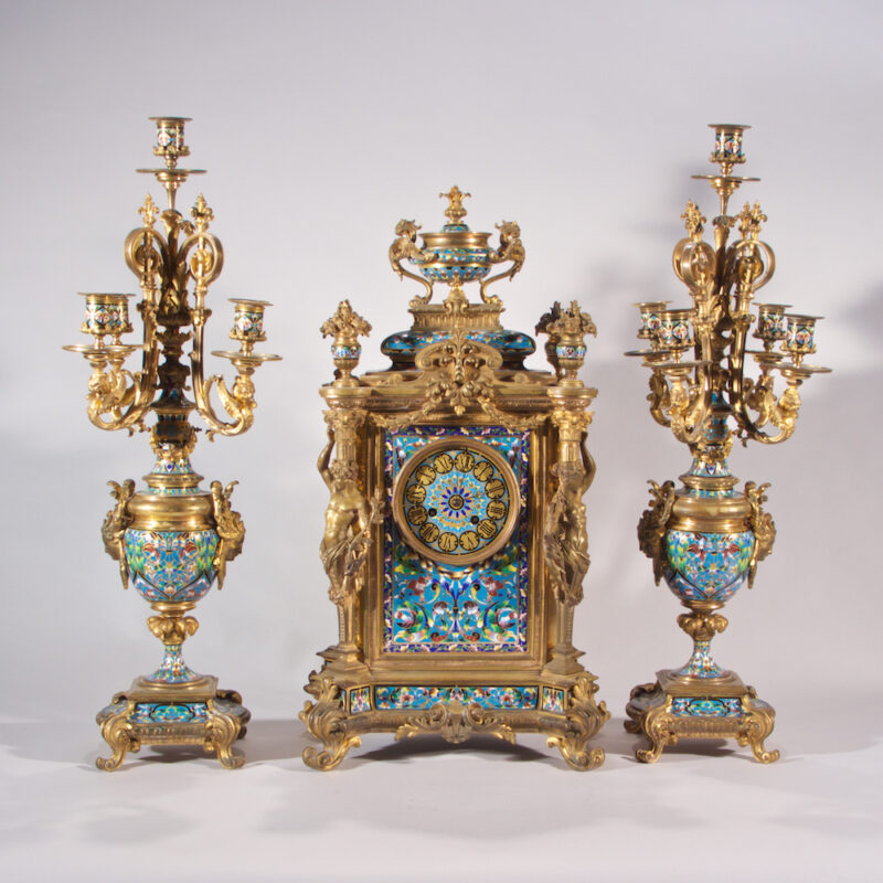 Champleve Enamel Gilt Bronze Clock by Tiffany & Co.