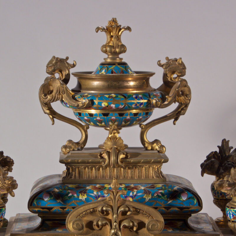 Champleve Enamel Gilt Bronze Clock by Tiffany & Co.