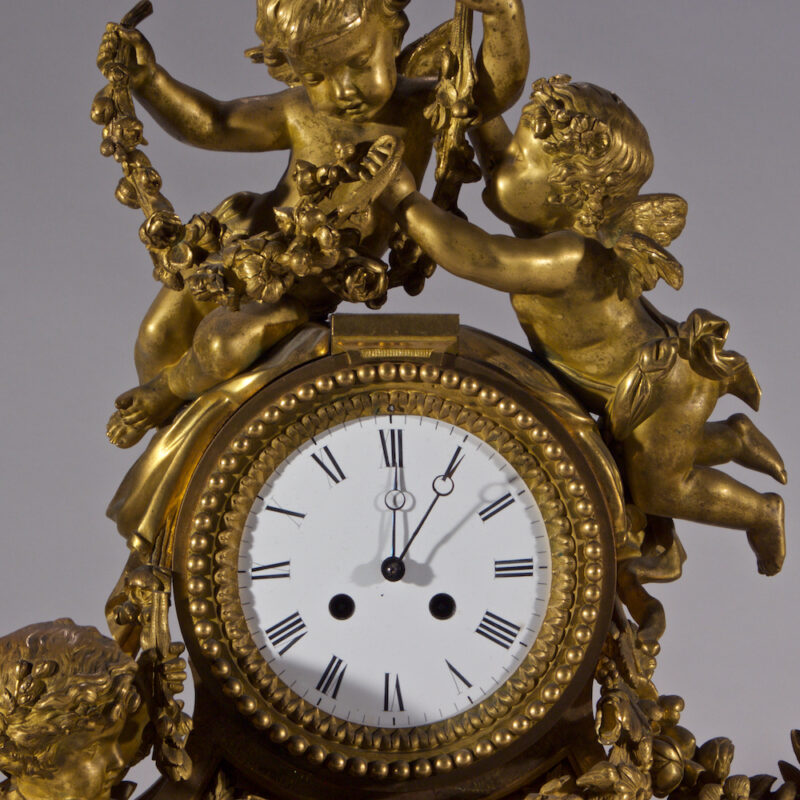 Mercury Gilt Bronze Clock with Cherubs