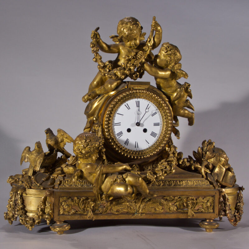 Mercury Gilt Bronze Clock with Cherubs