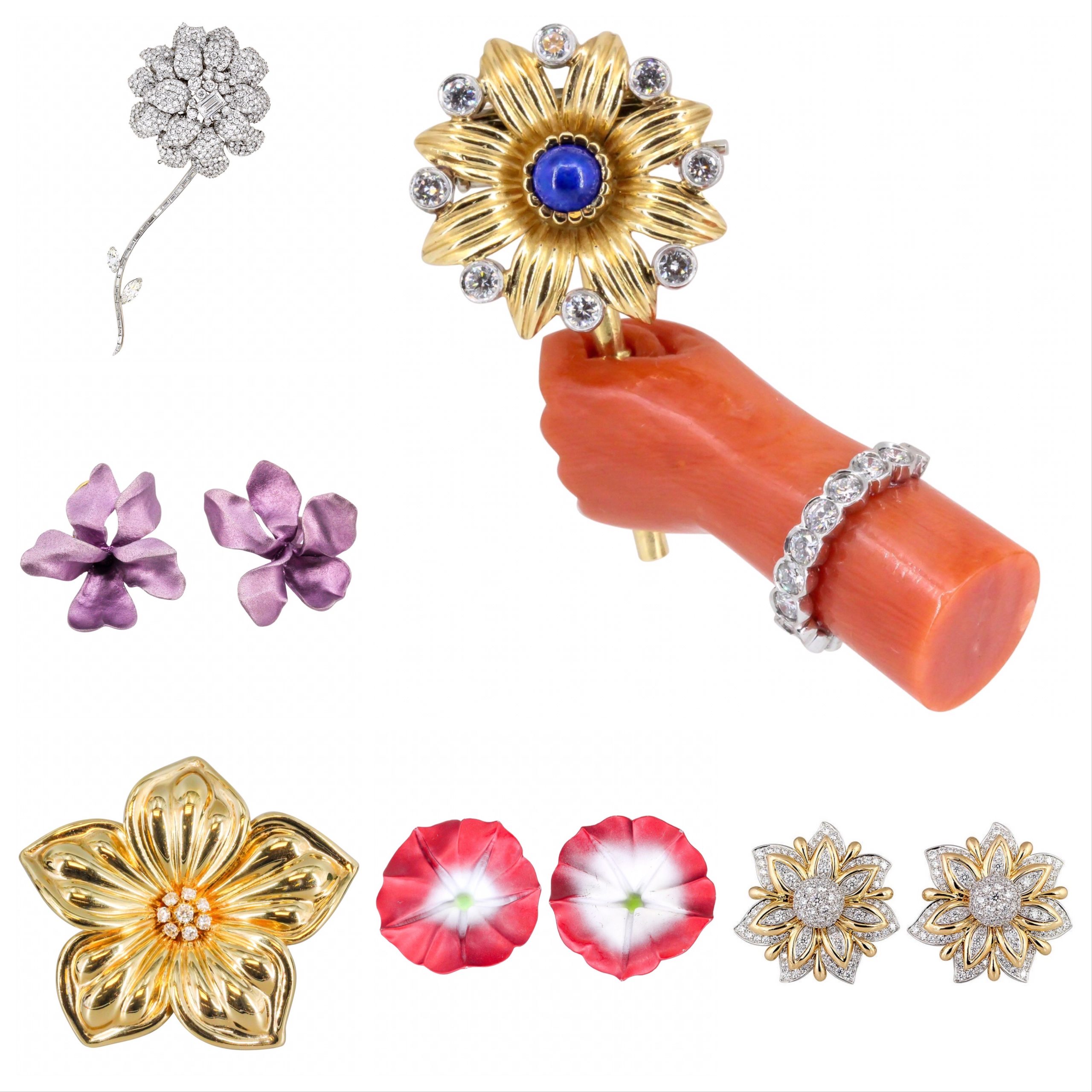 Flower Jewelry in Gold, Aluminum, Diamond